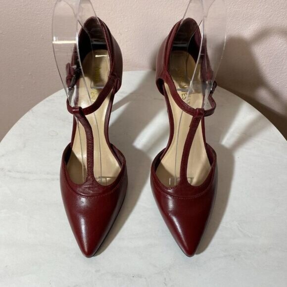 NINE WEST Burgundy Stap Ankle Tie Heels‎ - Picture 2 of 7